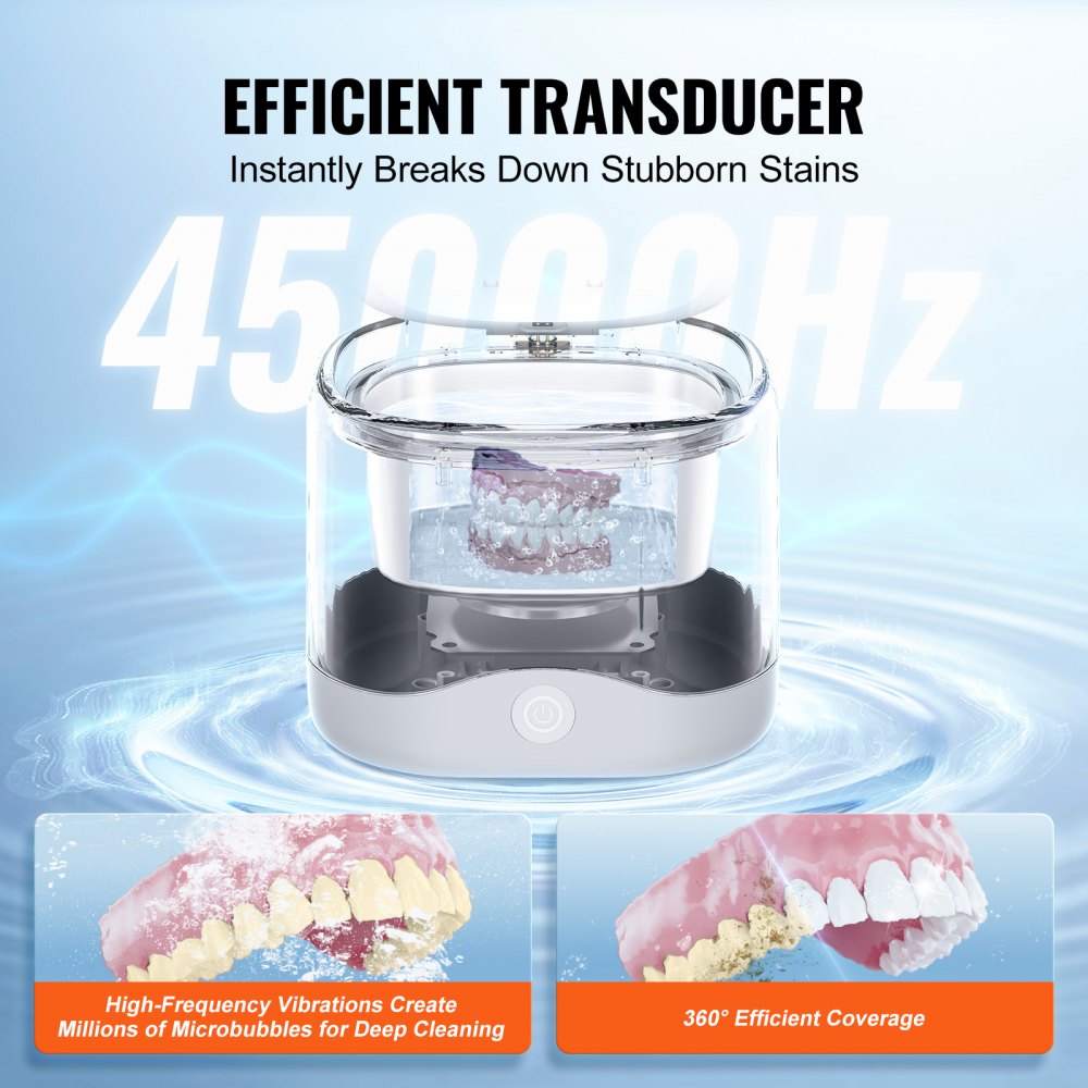 VEVOR Ultrasonic Cleaner for Dentures, 200ML Retainer Cleaner Machine with UV Light, 30W Cleaning Machine for Dental, Retainer, Aligner, Braces, Mouth Guards, Toothbrush Head, Shaver Head, Jewelry