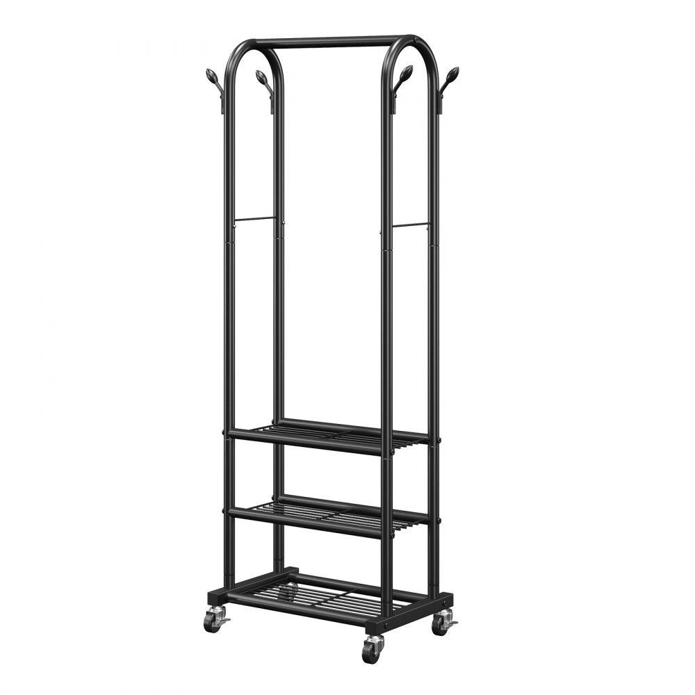 VEVOR Clothes Rack, Rolling Clothing Garment Rack with Hanging Rod and Side Hooks, 3 Storage Shelves, 99 lbs Load Capacity, Heavy Duty Carbon Steel Clothing Racks for Bedroom, Laundry, Living Room
