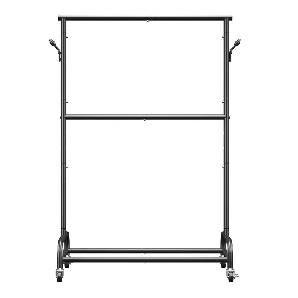VEVOR Clothes Rack, Rolling Clothing Garment Rack with Adjustable Crossbar and Side Hooks, 150 lbs Load Capacity, Heavy Duty Carbon Steel Clothing Racks with Wheels for Bedroom, Laundry, Living Room