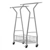 VEVOR Clothes Rack, Rolling Clothing Garment Rack with 2 Hanging Rods and Storage Basket, 330 lbs Load Capacity, Extendable Carbon Steel Clothing Racks with Wheels for Bedroom, Laundry, Living Room