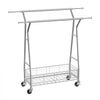 VEVOR Clothes Rack, Rolling Clothing Garment Rack with 2 Hanging Rods and Storage Basket, 330 lbs Load Capacity, Extendable Carbon Steel Clothing Racks with Wheels for Bedroom, Laundry, Living Room