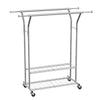 VEVOR Clothes Rack, Rolling Clothing Garment Rack with 2 Hanging Rods and 2 Storage Shelves, 264 lbs Load Capacity, Adjustable Height Carbon Steel Clothing Racks for Bedroom, Laundry, Living Room