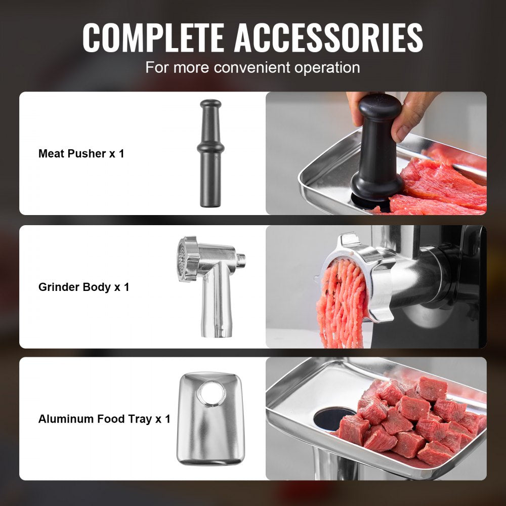 VEVOR Meat Grinder, 3 Lbs/Min Capacity Electric Meat Grinders with Blade, Grinding Plate, Sausage Maker, Kubbe Kit, Stainless Steel Meat Mincer for Home Kitchen