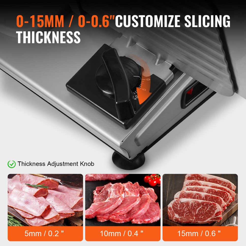 VEVOR Meat Slicer, 7.5 inch Electric Deli Food Slicer, 180W Meat Cutter with a Premium SUS420 Blade, 0-0.6 inch Adjustable Thickness, Food Slicer Machine for Meat, Hard Bread and Cheese, Home Use