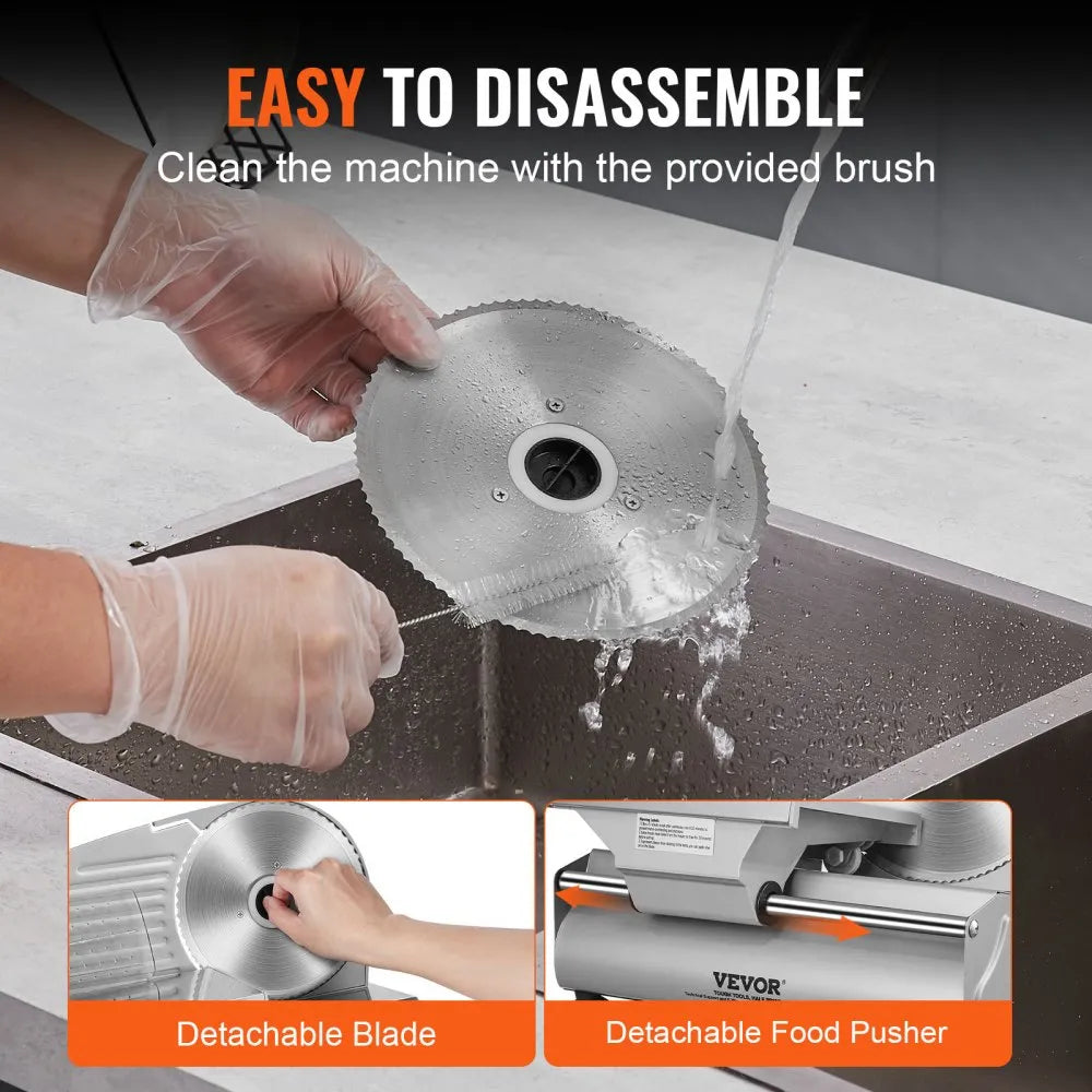 VEVOR Meat Slicer, 7.5 inch Electric Deli Food Slicer, 180W Meat Cutter with a Premium SUS420 Blade, 0-0.6 inch Adjustable Thickness, Food Slicer Machine for Meat, Hard Bread and Cheese, Home Use
