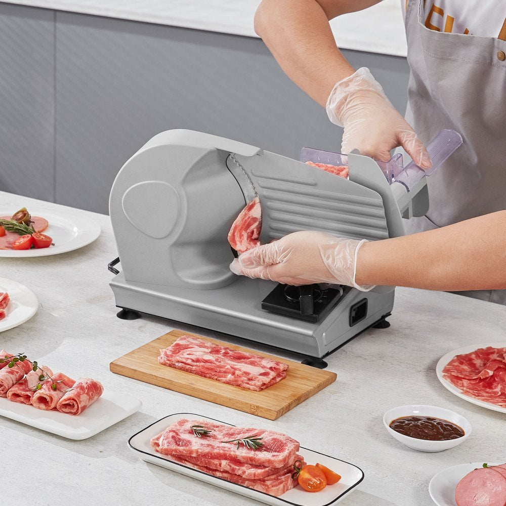 VEVOR Meat Slicer, 7.5 inch Electric Deli Food Slicer, 180W Meat Cutter with a Premium SUS420 Blade, 0-0.6 inch Adjustable Thickness, Food Slicer Machine for Meat, Hard Bread and Cheese, Home Use