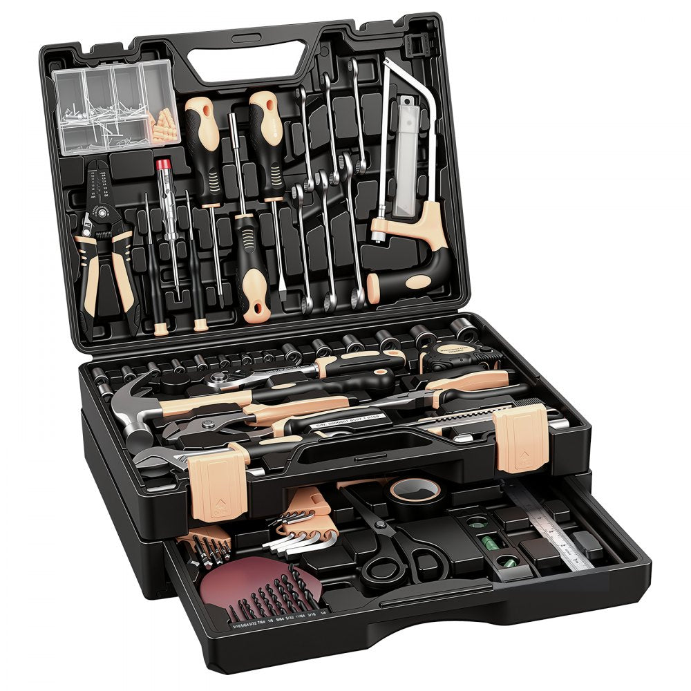 VEVOR Tool Kit 394-Piece General Household Tool Kit for Home Maintenance, For Everyday House Repairs and DIY Projects, with Portable Storage Case, High-Quality Steel, with Hammer, Wrench, Pliers