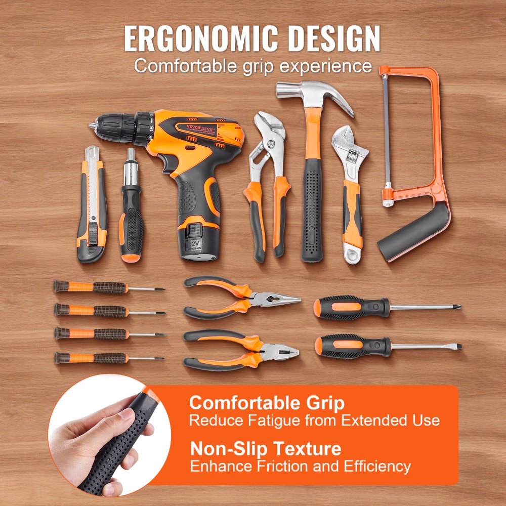 VEVOR Tool Kit, 146 Piece General Household Hand Tool Set, with Electric Drill and Portable Tool Storage Case, High-Quality Steel, for Home Maintenance, DIY Projects, and Automotive Repair
