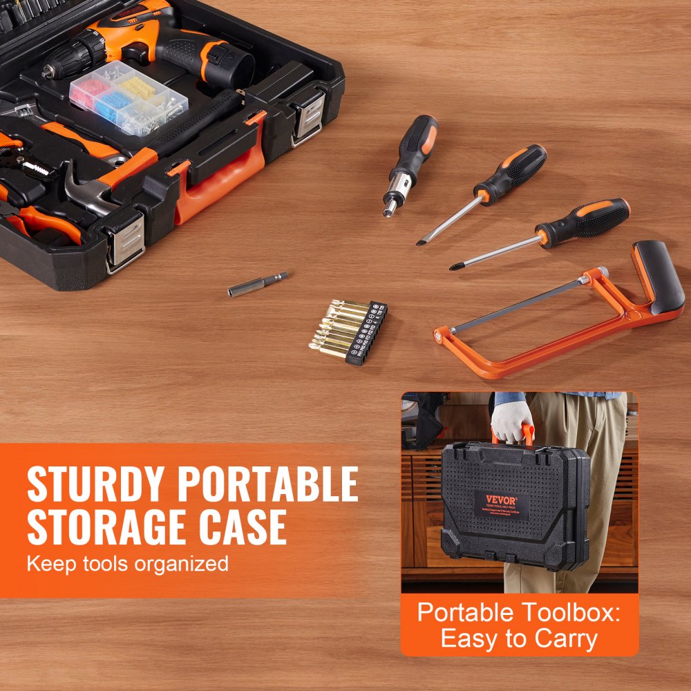 VEVOR Tool Kit, 146 Piece General Household Hand Tool Set, with Electric Drill and Portable Tool Storage Case, High-Quality Steel, for Home Maintenance, DIY Projects, and Automotive Repair