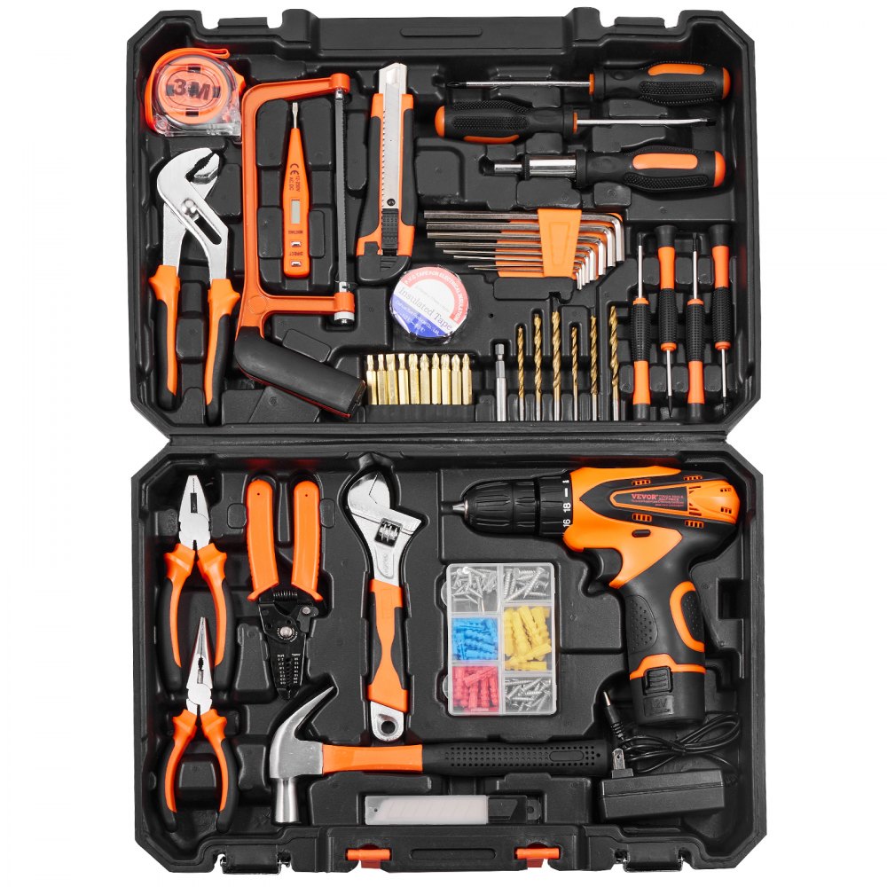 VEVOR Tool Kit, 146 Piece General Household Hand Tool Set, with Electric Drill and Portable Tool Storage Case, High-Quality Steel, for Home Maintenance, DIY Projects, and Automotive Repair