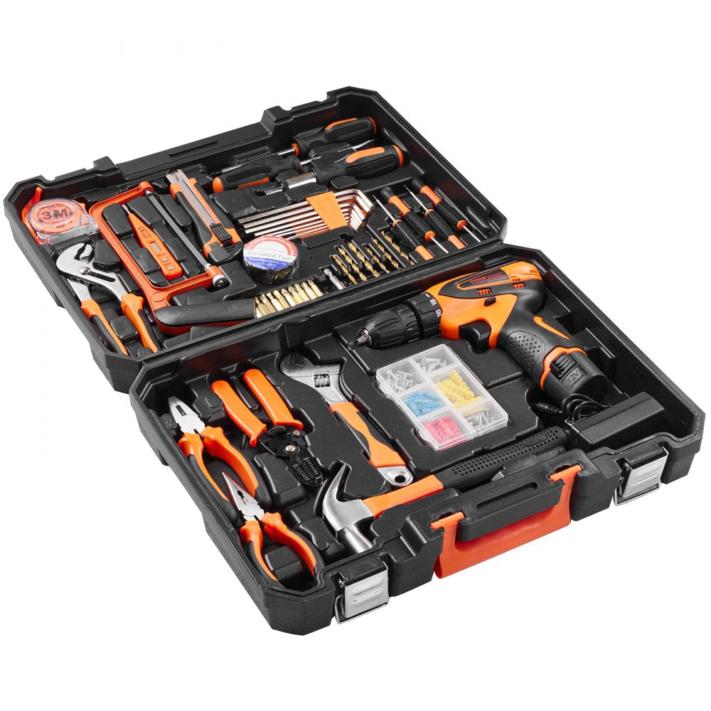 VEVOR Tool Kit, 146 Piece General Household Hand Tool Set, with Electric Drill and Portable Tool Storage Case, High-Quality Steel, for Home Maintenance, DIY Projects, and Automotive Repair