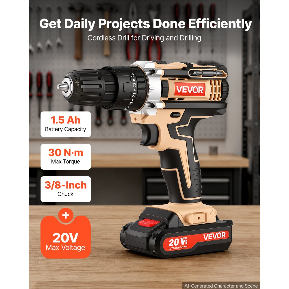 VEVOR Tool Kit 318-Piece General Household Tool Kit for Home Maintenance, For Everyday House Repairs, DIY Projects, with Portable Storage Case, High-Quality Steel, with Cordless Drill, Bits, Hammer