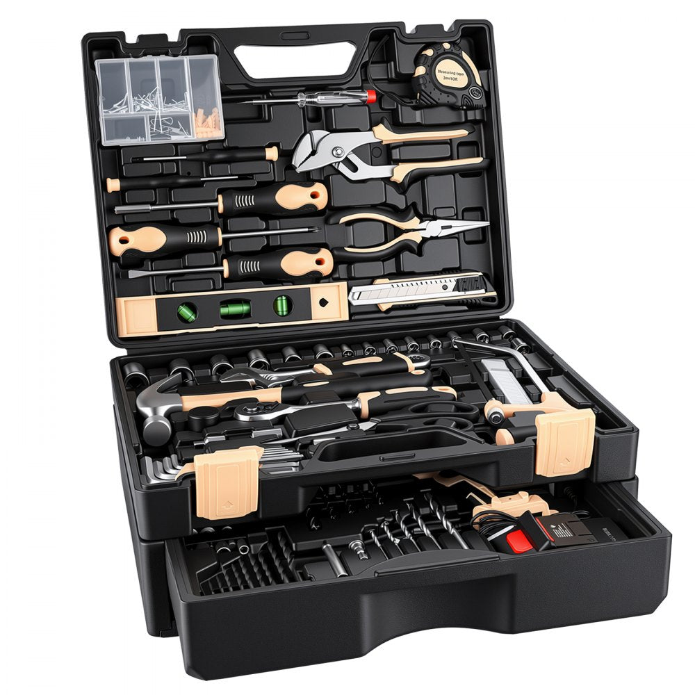 VEVOR Tool Kit 318-Piece General Household Tool Kit for Home Maintenance, For Everyday House Repairs, DIY Projects, with Portable Storage Case, High-Quality Steel, with Cordless Drill, Bits, Hammer