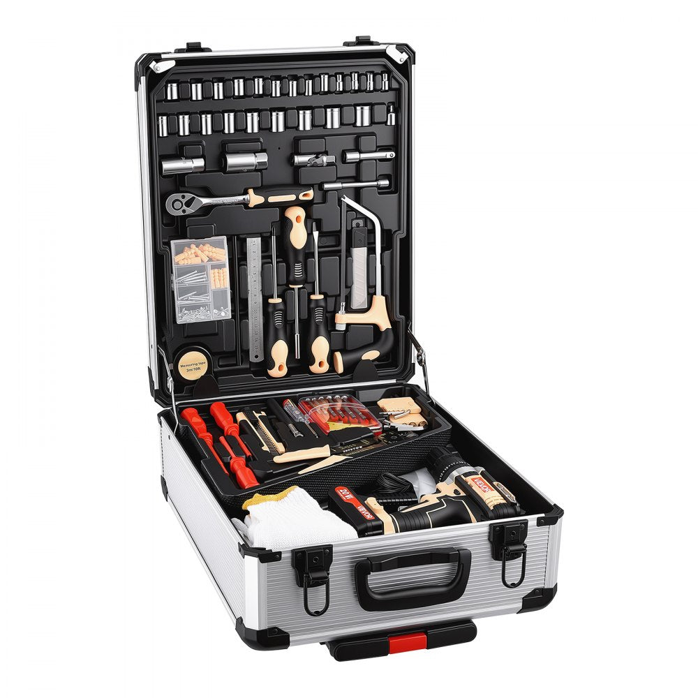 VEVOR Tool Kit 521-Piece General Household Tool Kit for Home Maintenance, For Everyday House Repairs, DIY Projects, with Portable Storage Case, High-Quality Steel, with Cordless Drill, Bits, Hammer