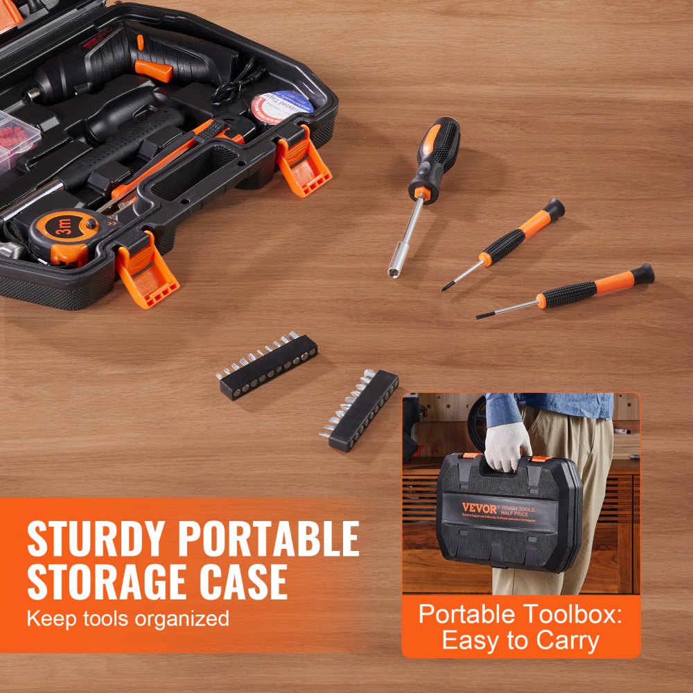 VEVOR Tool Kit, 96 Piece General Household Hand Tool Set, with Cordless Screwdriver and Portable Tool Storage Case, High-Quality Steel, for Home Maintenance, DIY Projects, and Automotive Repair