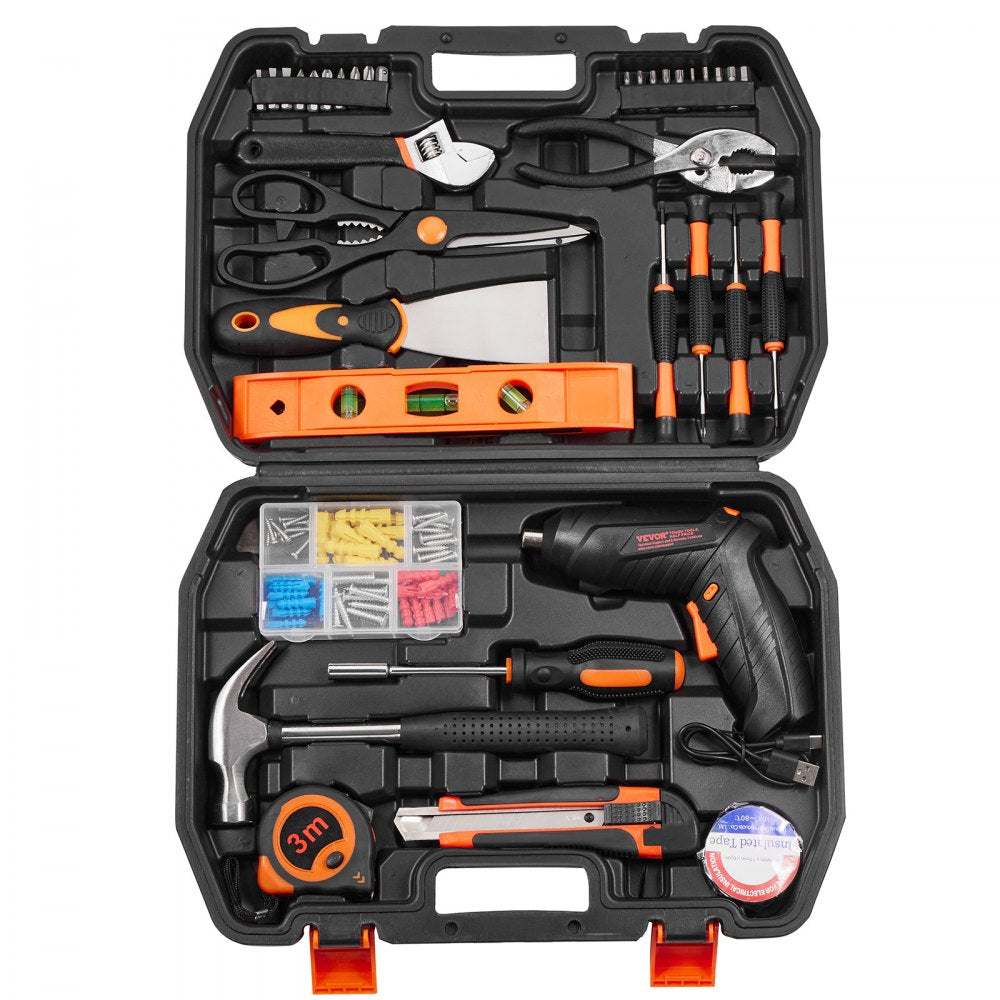VEVOR Tool Kit, 96 Piece General Household Hand Tool Set, with Cordless Screwdriver and Portable Tool Storage Case, High-Quality Steel, for Home Maintenance, DIY Projects, and Automotive Repair