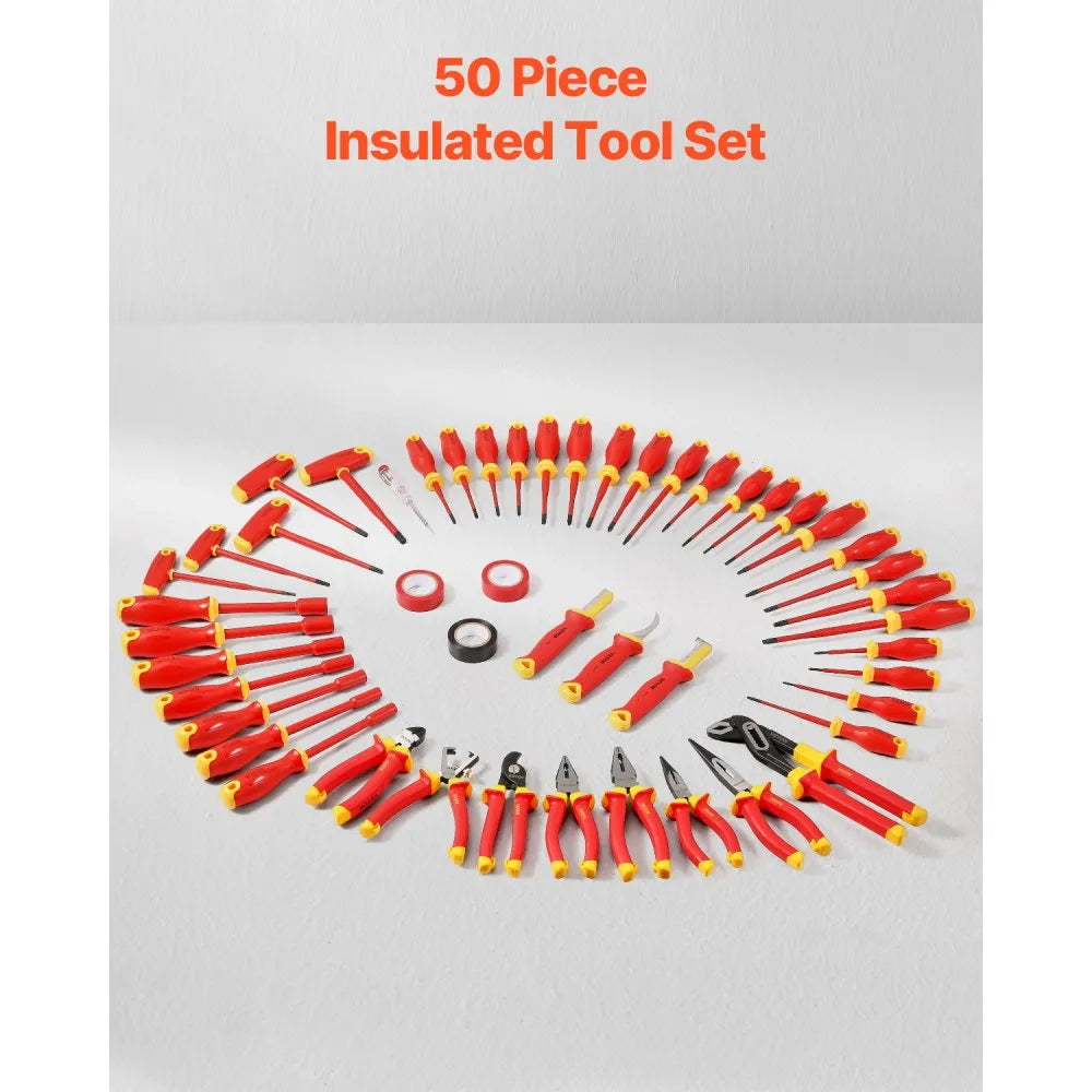 VEVOR Insulated Screwdriver Set, 50-Piece Professional Electrical Screwdriver Set, 1000V Insulated Electrician Tool, with Magnetic Tips, T-Handle Hex Wrench, Screwdriver, Single-Pole Voltage Tester