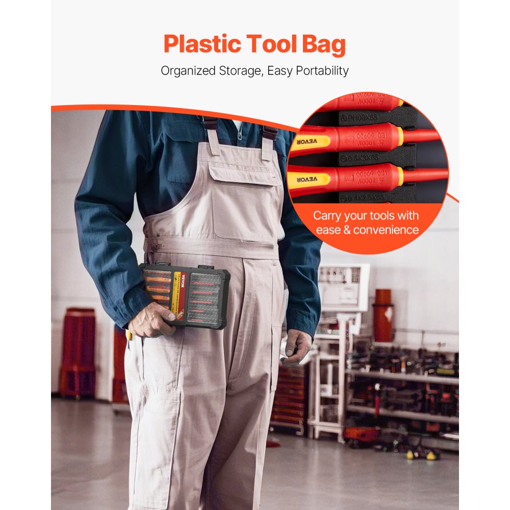 VEVOR Insulated Screwdriver Set, 6-Piece Professional Electrical Screwdriver Set, 1000V Insulated Electrician Tool Set, with Magnetic Phillips Slotted Tips, 360-Degree Rotating Screwdriver and Bag