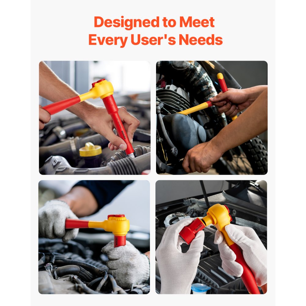 VEVOR Insulated Socket Set, 16-Piece Insulated Wrench Tool Set, 1000V Insulated Socket Tool, with Insulated Sockets, Insulated T-Handle Wrench, Drive Rachet, Extensions, for Electricians Home Repair