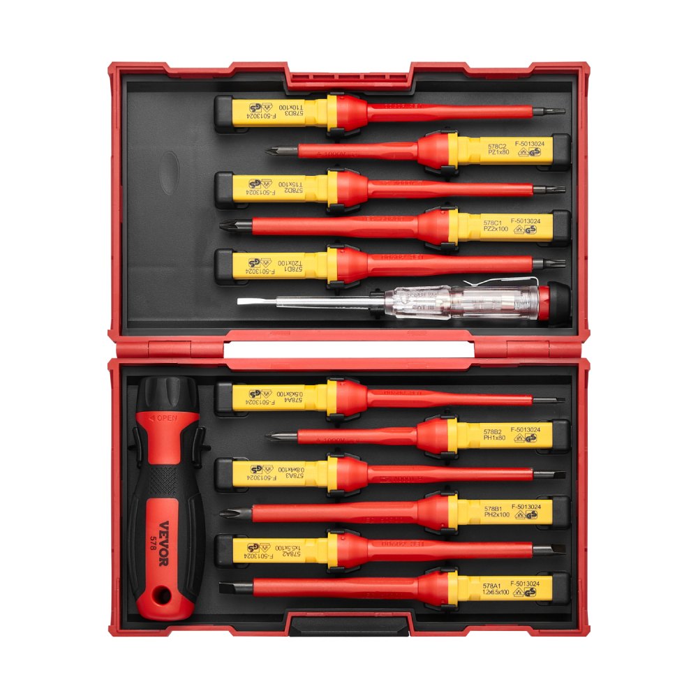 VEVOR Insulated Screwdriver Set, 13-Piece Professional Electrical Screwdriver Set, 1000V Insulated Electrician Tool Set, with Magnetic Phillips Slotted Pozi Torx Tips, Screwdrivers, for Electricians