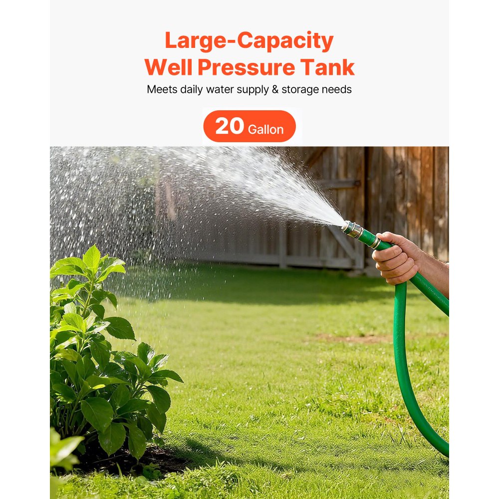 VEVOR 20-Gallon Vertical Well Pressure Tank, Pre-Charged Pressurized Water Tank for Well Pumps, Heavy-Duty Carbon Steel Water Storage Container for Home, School, Farm & Irrigation Systems