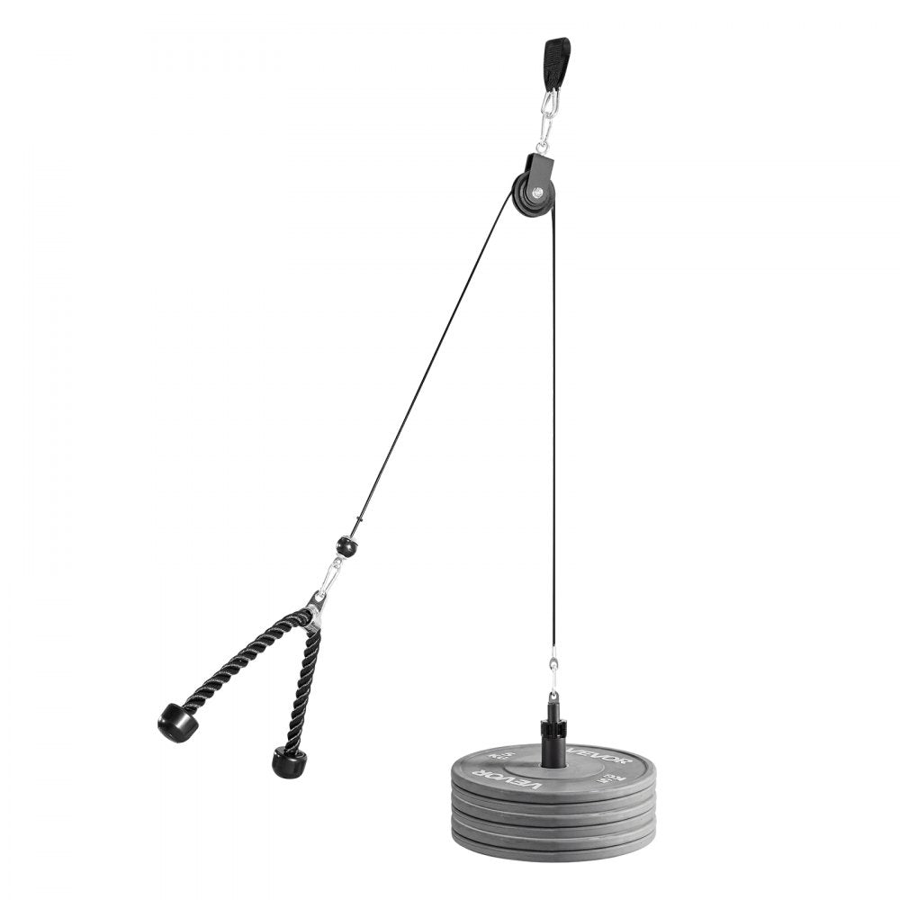 VEVOR Pulley System, 1 PC LAT and Lift Pulley System, Gym Rack Pulleys Attachment with two Steel Cables, Short Bar, Dual Grip Handles, Cable Machine for Bicep, Shoulder, Back, Up to 280 lbs Capacity
