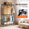 VEVOR Heavy Duty Clothes Rack, Double Hanging Rods Clothing Garment Rack with Bottom and Top Storage Tier, Rolling Clothing Rack for Hanging Clothes, 1'' Diameter Thicken Steel Tube Hold Up to 300Lbs