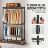 VEVOR Heavy Duty Clothes Rack, Double Hanging Rods Clothing Garment Rack with Bottom and Top Storage Tier, Rolling Clothing Rack for Hanging Clothes, 1'' Diameter Thicken Steel Tube Hold Up to 300Lbs