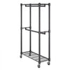 VEVOR Heavy Duty Clothes Rack, Double Hanging Rods Clothing Garment Rack with Bottom and Top Storage Tier, Rolling Clothing Rack for Hanging Clothes, 1'' Diameter Thicken Steel Tube Hold Up to 300Lbs