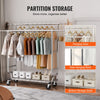 VEVOR Heavy Duty Clothes Rack, Double Hanging Rod Clothing Garment Rack for Hanging Clothes, Adjustable Height and Extendable Length Clothing Rack with Bottom Storage Area, 600 lbs Load Capacity
