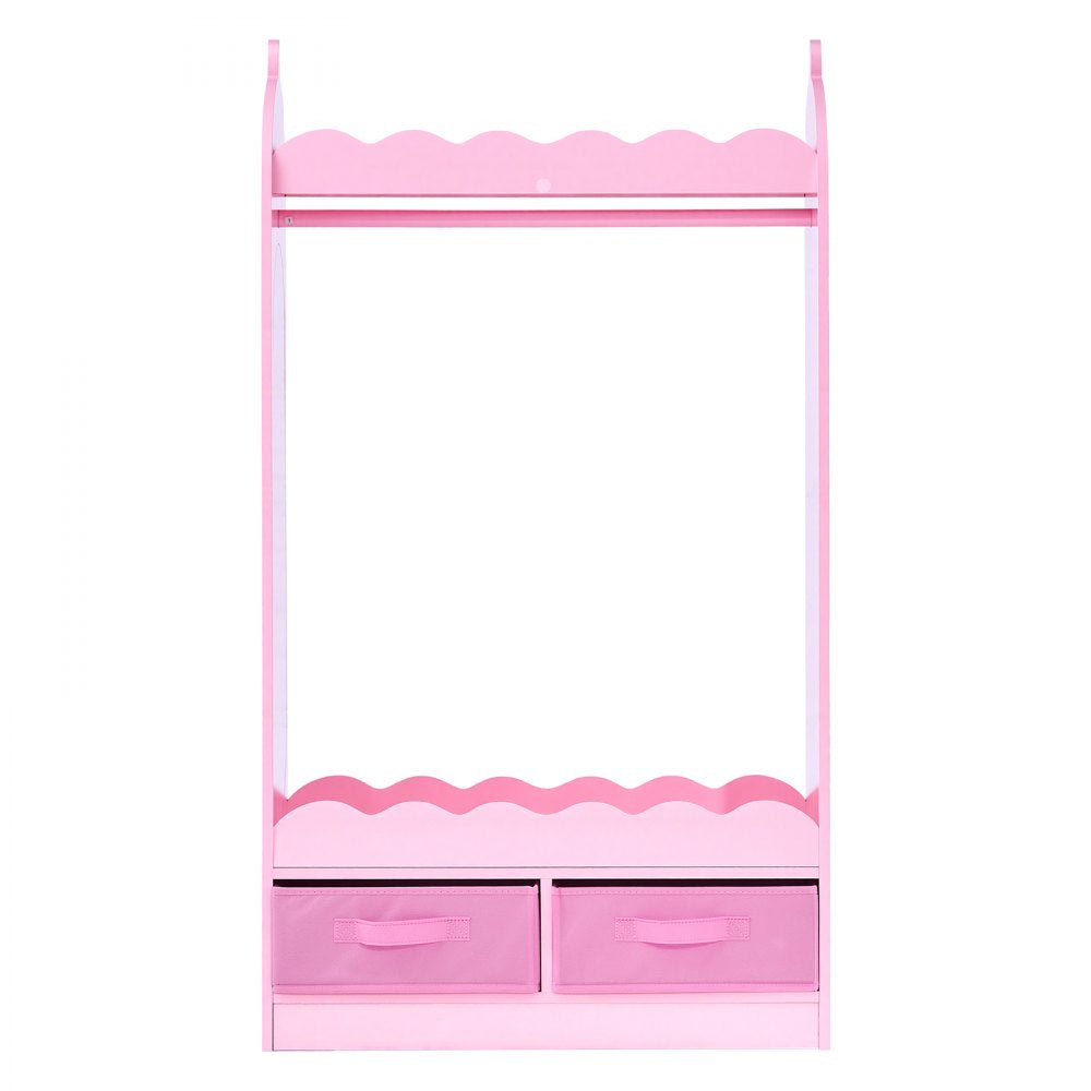 VEVOR Kids Dress Up Storage, with Mirror, Toddler Costume Wardrobe with Drawer, Dress Up Wardrobe Closet for Little Girls, Pretend Storage Dresser, Costume Organizer, for Bedroom, Kids Room, Pink