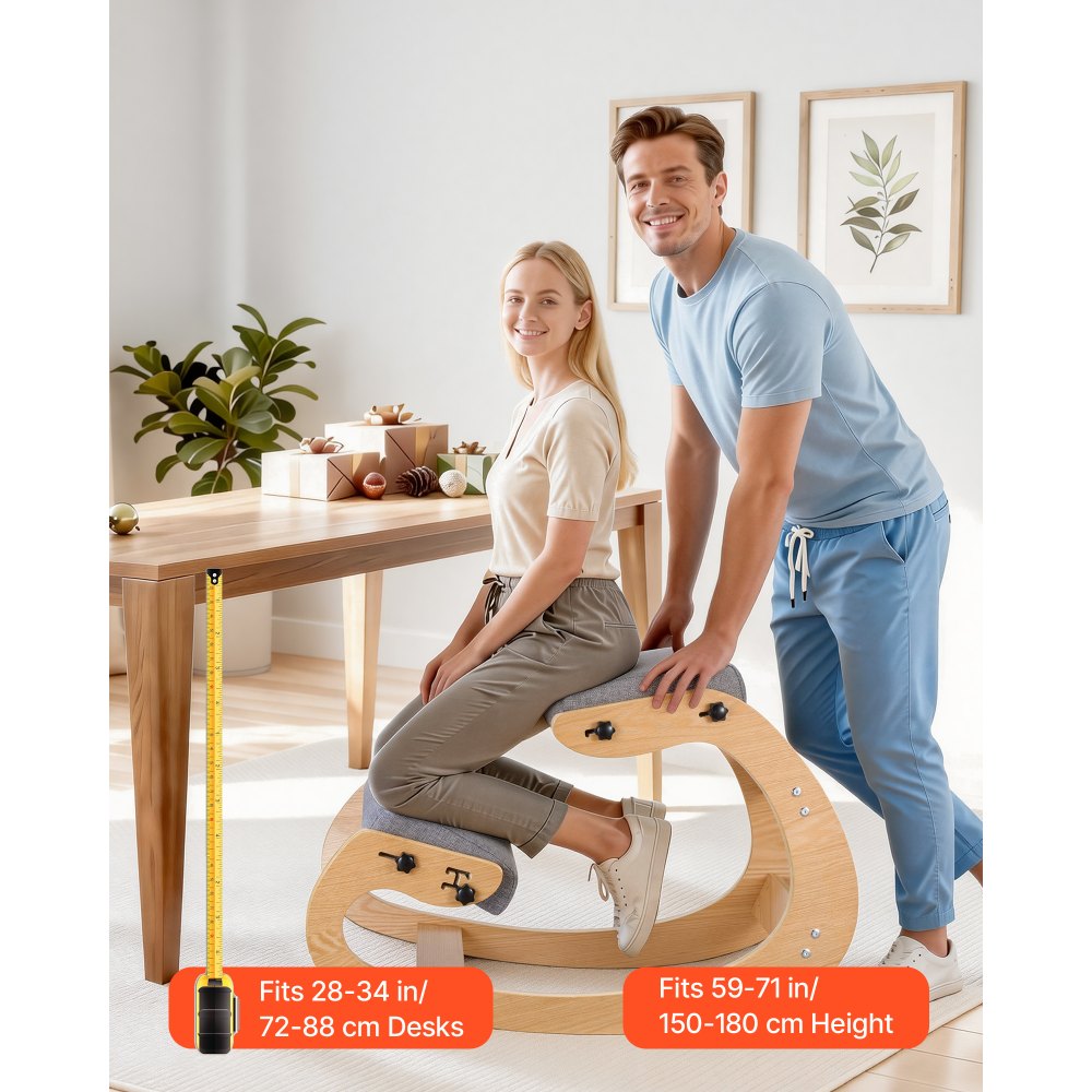 VEVOR Ergonomic Kneeling Chair, Wooden Posture Knee Chair with Adjustable Thick Foam Cushions & Solid Wood Frame, Adjustable Height, Relief for Neck or Back Pain for Home, Office or Meditation, Gray