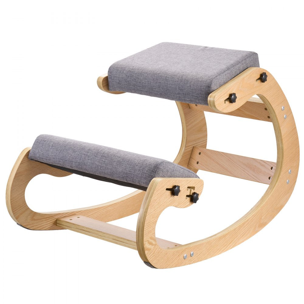 VEVOR Ergonomic Kneeling Chair, Wooden Posture Knee Chair with Adjustable Thick Foam Cushions & Solid Wood Frame, Adjustable Height, Relief for Neck or Back Pain for Home, Office or Meditation, Gray