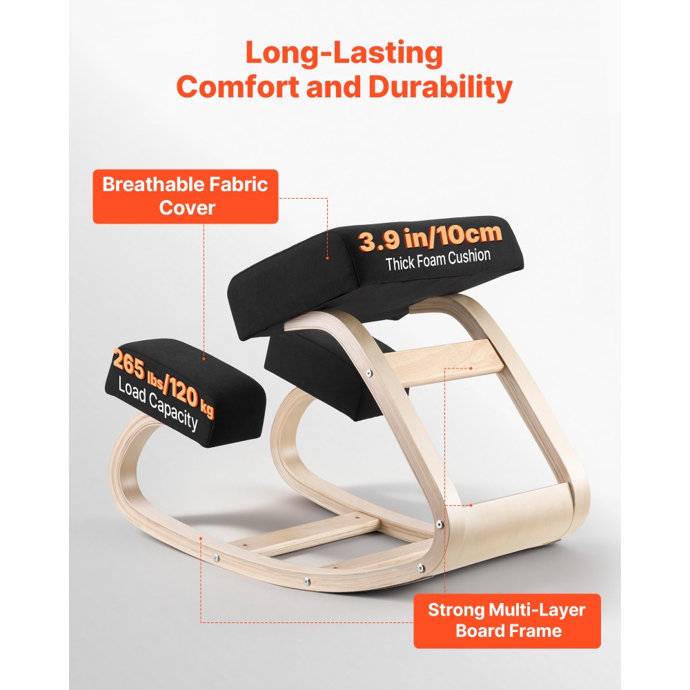 VEVOR Ergonomic Kneeling Chair, Wooden Posture Knee Chair with Thick Foam Cushions and Solid Wood Frame, Adjustable Height, Natural Relief for Neck or Back Pain, Ideal for Home, Office or Meditation