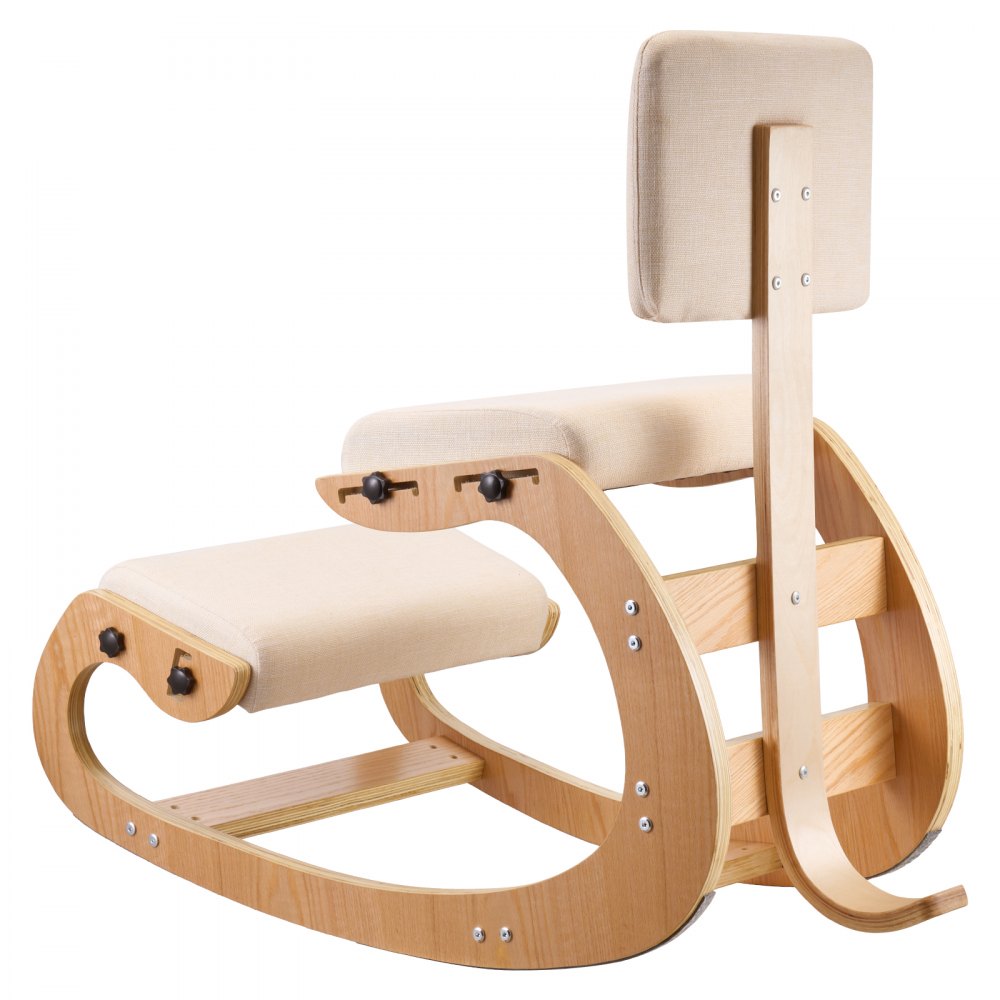 VEVOR Ergonomic Kneeling Chair, Wooden Posture Knee Chair with Adjustable Thick Foam Cushions, Backrest and Wood Frame, Adjustable Height, Relief for Neck or Back Pain for Home, Office or Meditation