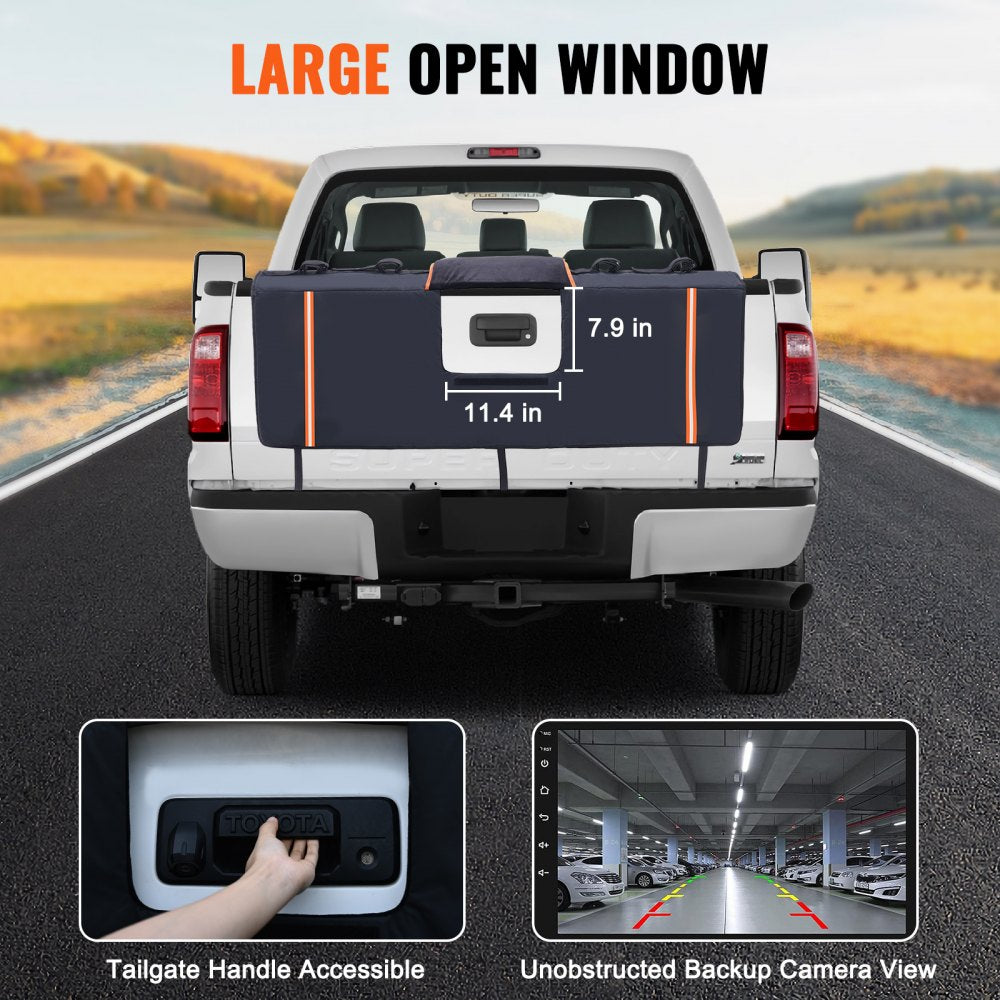 VEVOR Tailgate Bike Pad, 53" Truck Tailgate Pad Carry 5 Mountain Bikes, Tailgate Protection Pad with Reflective Strips and Tool Pockets, Tailgate Pad with Camera Opening for Mid-Size Pickup Trucks