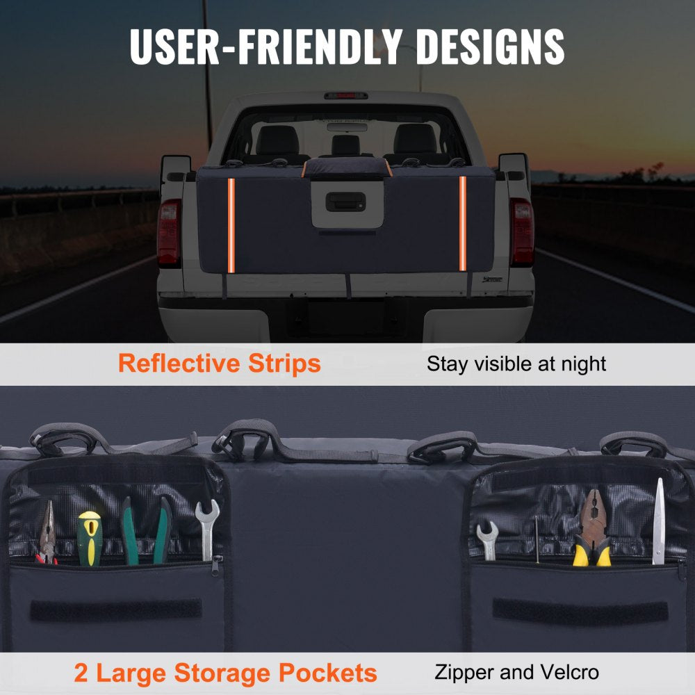 VEVOR Tailgate Bike Pad, 53" Truck Tailgate Pad Carry 5 Mountain Bikes, Tailgate Protection Pad with Reflective Strips and Tool Pockets, Tailgate Pad with Camera Opening for Mid-Size Pickup Trucks