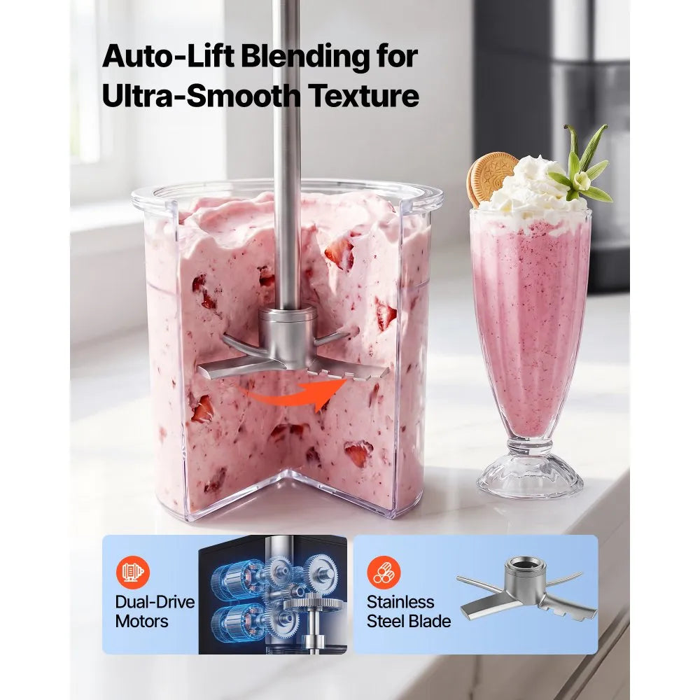 VEVOR Ice Cream Maker, 7-in-1 Frozen Treat Maker for Gelato, Sorbet, Milkshake, Frozen Yogurt & Lite Ice Cream, Homemade Ice-Cream Machine with One-Touch Mix-in + Respin for Smooth, Creamy Texture