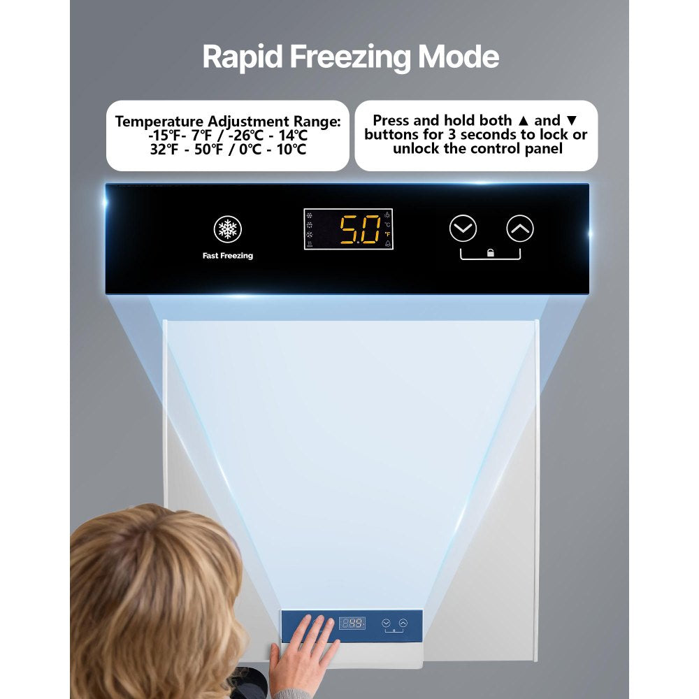 VEVOR Chest Freezer, 3.3 Cu.ft Compact Deep Freezer, Free Standing Top Open Door Chest Freezers with 2 Removable Baskets & Adjustable Thermostat - Energy Saving, Low Noise & Garage Ready, White