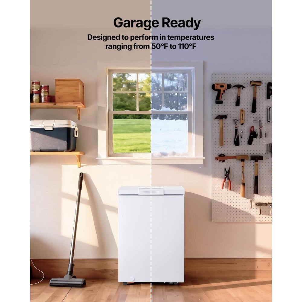 VEVOR Chest Freezer, 3.3 Cu.ft Compact Deep Freezer, Free Standing Top Open Door Chest Freezers with 2 Removable Baskets & Adjustable Thermostat - Energy Saving, Low Noise & Garage Ready, White