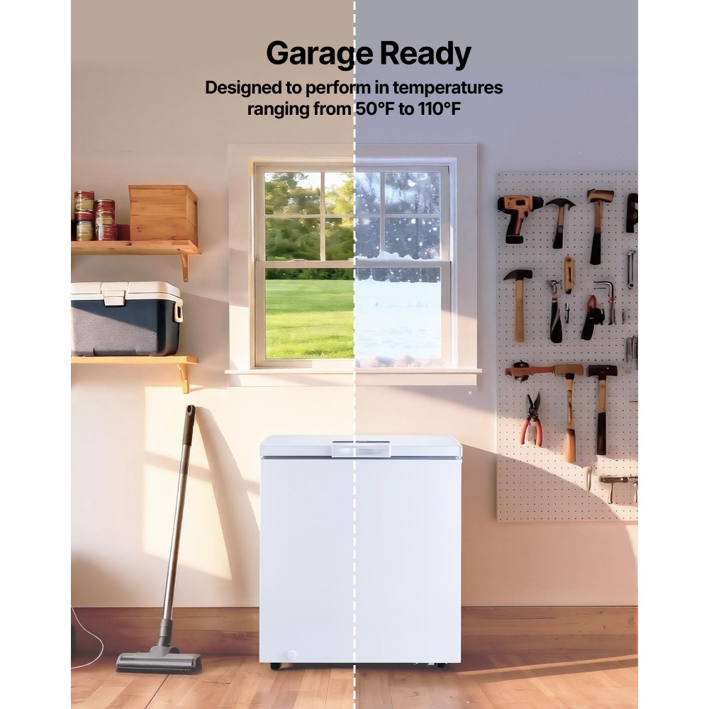 VEVOR Chest Freezer, 5 Cu.ft Compact Deep Freezer, Free Standing Top Open Door Chest Freezers with 2 Removable Baskets & Adjustable Thermostat - Energy Saving, Low Noise & Garage Ready, White