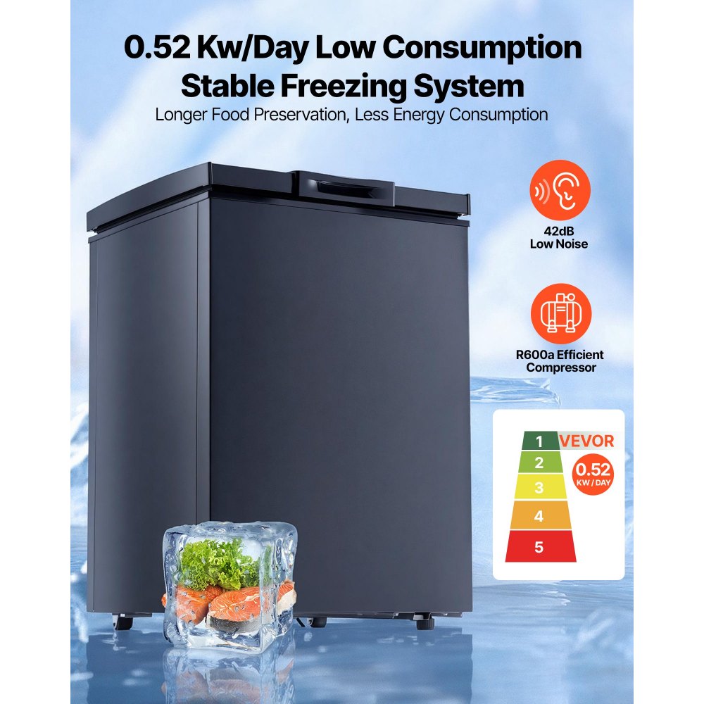 VEVOR Chest Freezer, 3.3 Cu.ft Compact Deep Freezer, Free Standing Top Open Door Chest Freezers with 2 Removable Baskets & Adjustable Thermostat - Energy Saving, Low Noise & Garage Ready, Black
