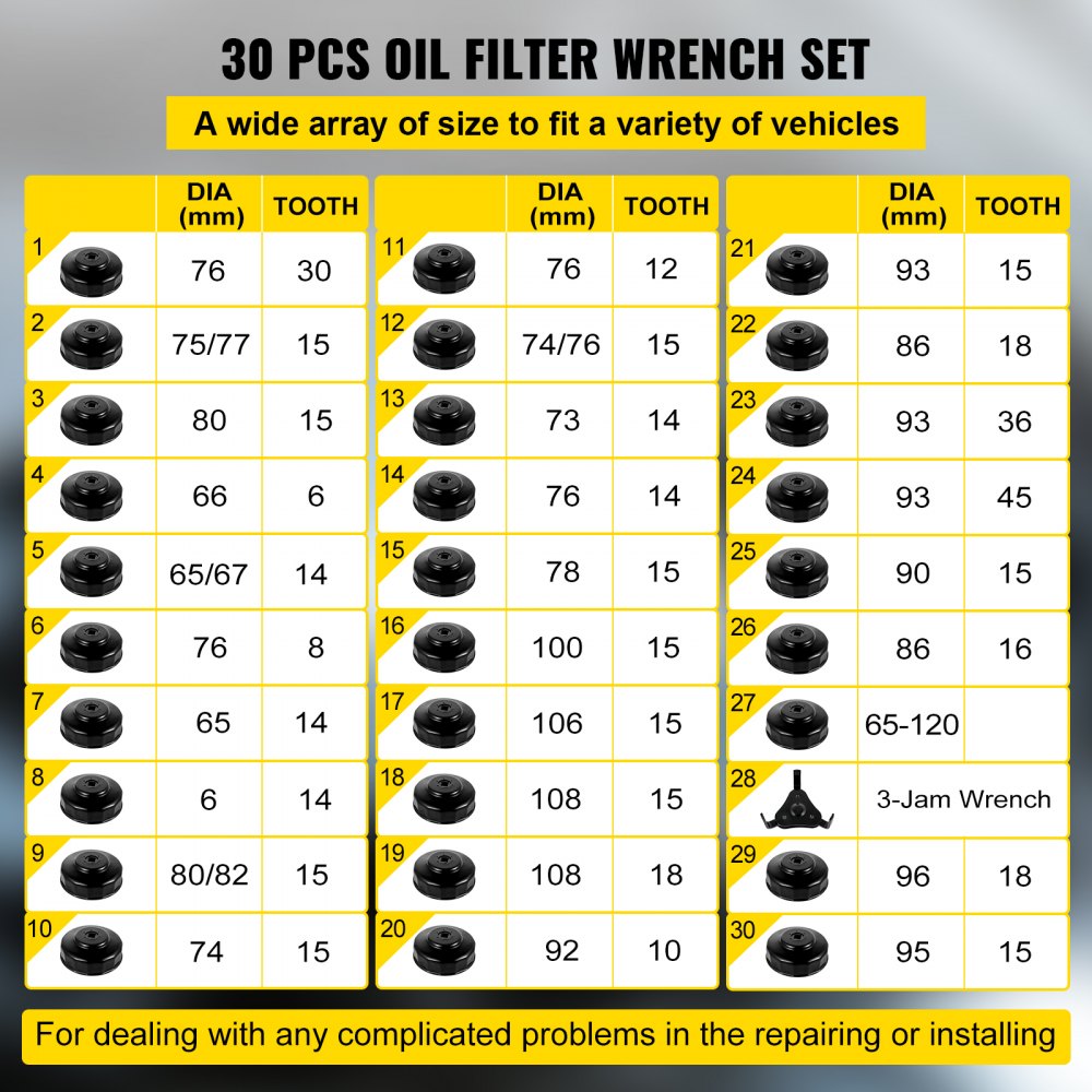 VEVOR Oil Filter Socket Set, 30 Pcs Oil Filter Wrench Set, Sturdy Steel Oil Filter Socket, 3/8\" Oil Filter Socket, Low Profile Oil Filter Socket Set For Easy Access, Oil Filter Wrench Cap Set with Ca
