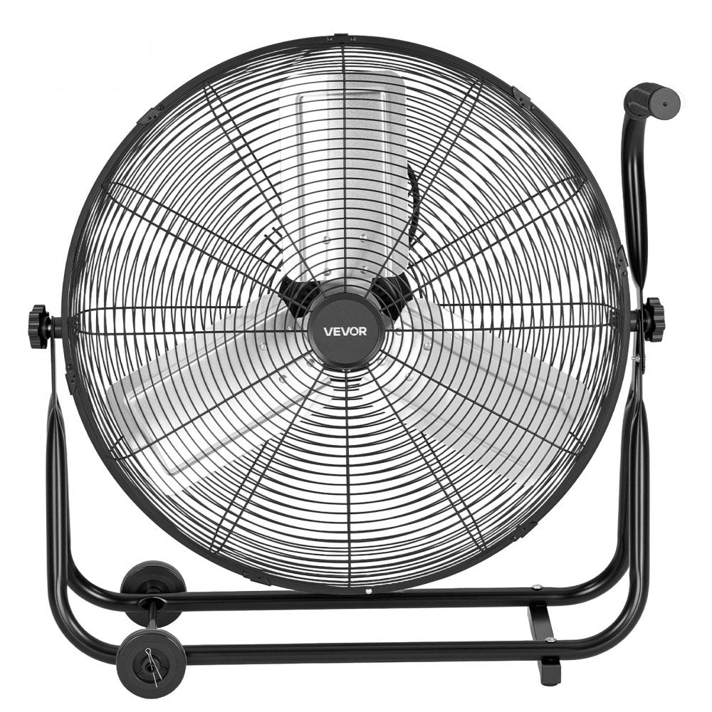 VEVOR Industrial Shop Fan, 24 Inch Floor Drum Fan, High Velocity 7500 CFM, Heavy Duty Aluminum Blades, 3 Speeds, 360 Degree Tilt, Ideal for Commercial, Garage, Warehouse, Basement, Workshop, Black