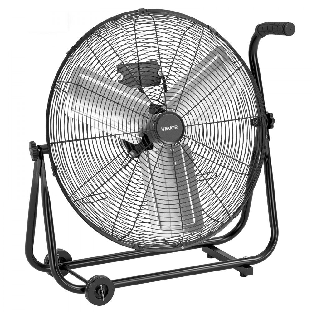 VEVOR Industrial Shop Fan, 24 Inch Floor Drum Fan, High Velocity 7500 CFM, Heavy Duty Aluminum Blades, 3 Speeds, 360 Degree Tilt, Ideal for Commercial, Garage, Warehouse, Basement, Workshop, Black