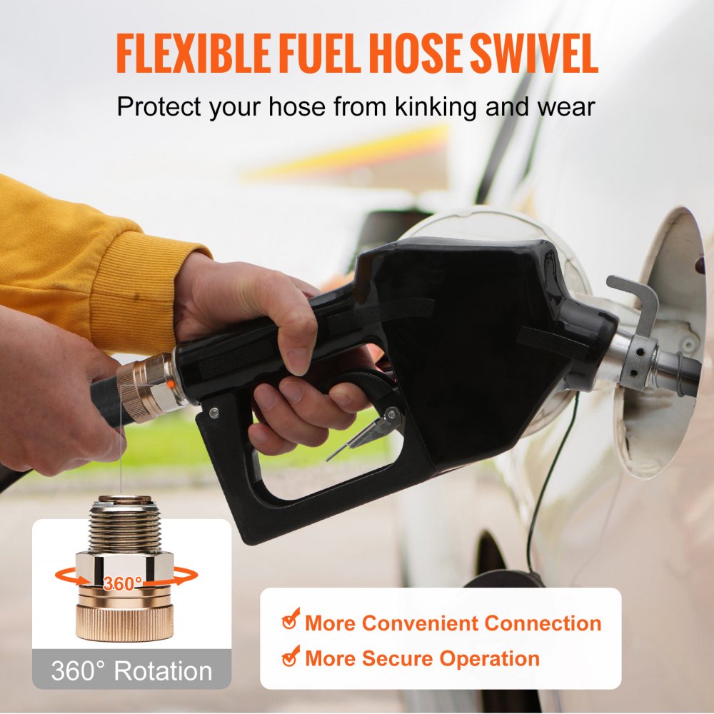 VEVOR Automatic Fuel Nozzle, 3/4" NPT Inlet Thread & 13/16" Spout, 11 GPM Max Flow Rate, Auto Shut Off, Aluminum & PVC Gas Pump Handle with 360° Swivel for Gasoline Diesel Kerosene Biodiesel Refilling