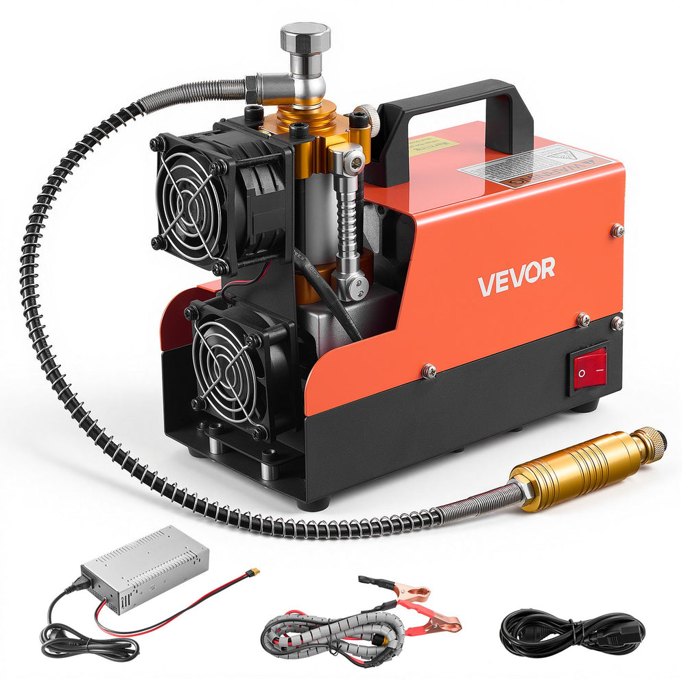 VEVOR PCP Air Compressor 4500PSI PCP Airgun Compressor & External Converter, Manual Stop 250W DC12V/AC120V Portable Paintball Tank Compressors for Air Rifle, Scuba Diving Bottle