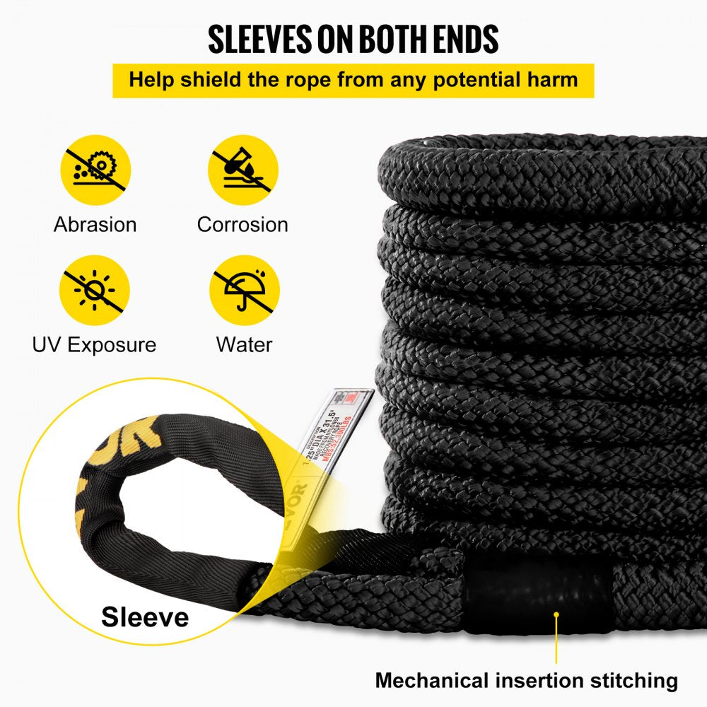 VEVOR 1-1/4\" x 31.5\' Kinetic Recovery & Tow Rope, 52,300 lbs, Heavy Duty Nylon Double Braided Kinetic Energy Rope, for Truck Off-Road Vehicle ATV UTV, Carry Bag Included, Black