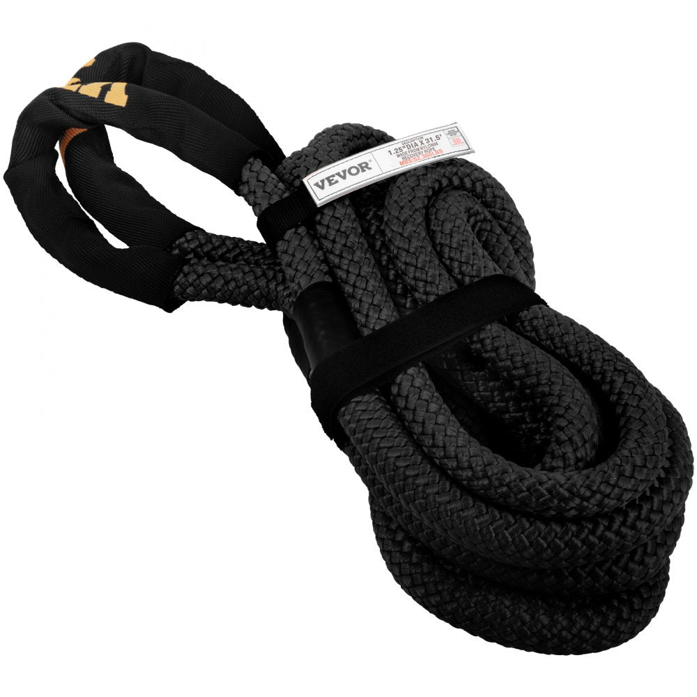 VEVOR 1-1/4\" x 31.5\' Kinetic Recovery & Tow Rope, 52,300 lbs, Heavy Duty Nylon Double Braided Kinetic Energy Rope, for Truck Off-Road Vehicle ATV UTV, Carry Bag Included, Black