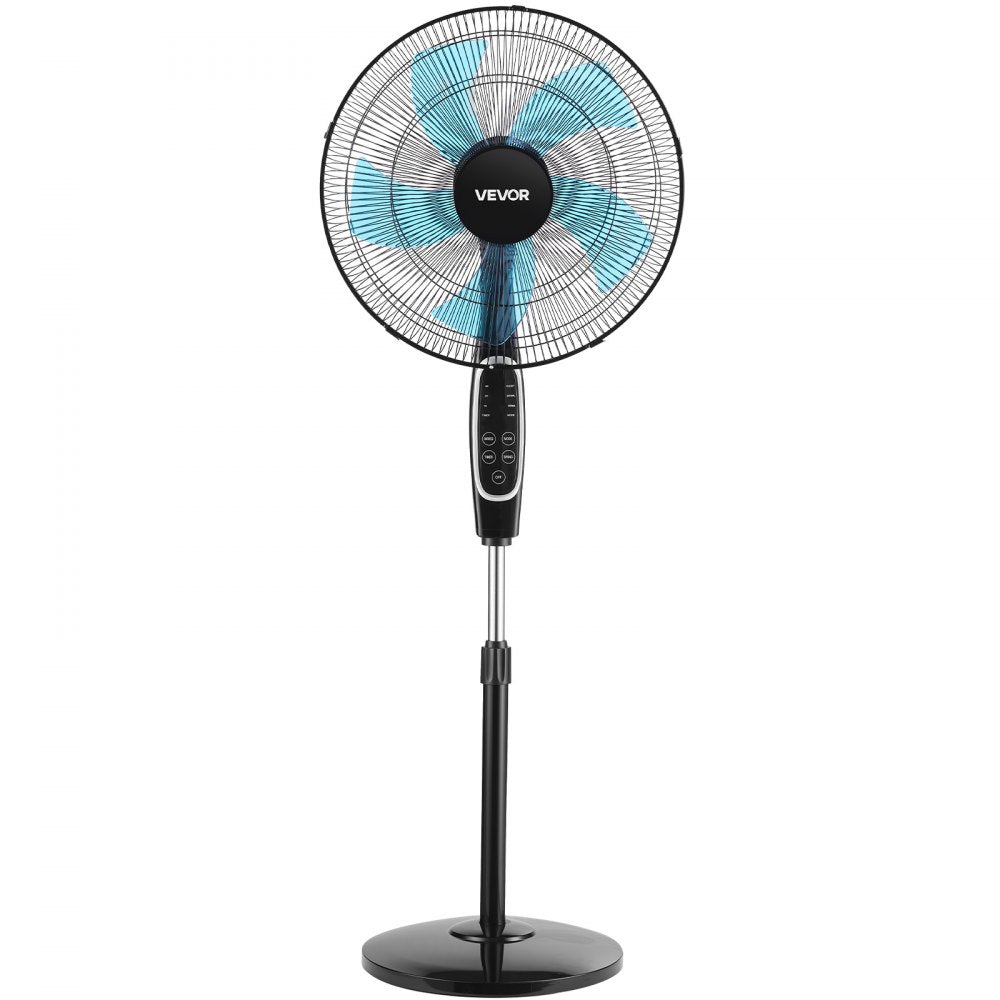 VEVOR 18-Inch Pedestal Fan, 2700 CFM Standing Floor Fan with Remote Control, 9 Speeds & 3 Modes, Oscillating Adjustable Height, Quiet DC Motor 5-Blade for Home, Bedroom, Garage, Workshop, Black